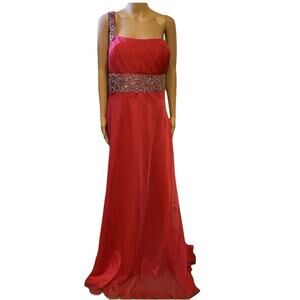 New PARTYTIME Sequined Evening Gown Maxi Dress Formal Wedding Party Light Red 22